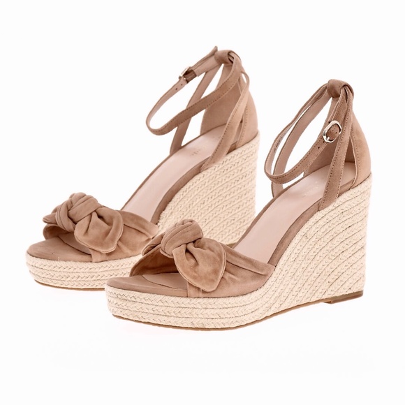 Kate Spade Natural Suede Tianna Espadrille Wedges Beige Leather Platform Sandals - Picture 3 of 11